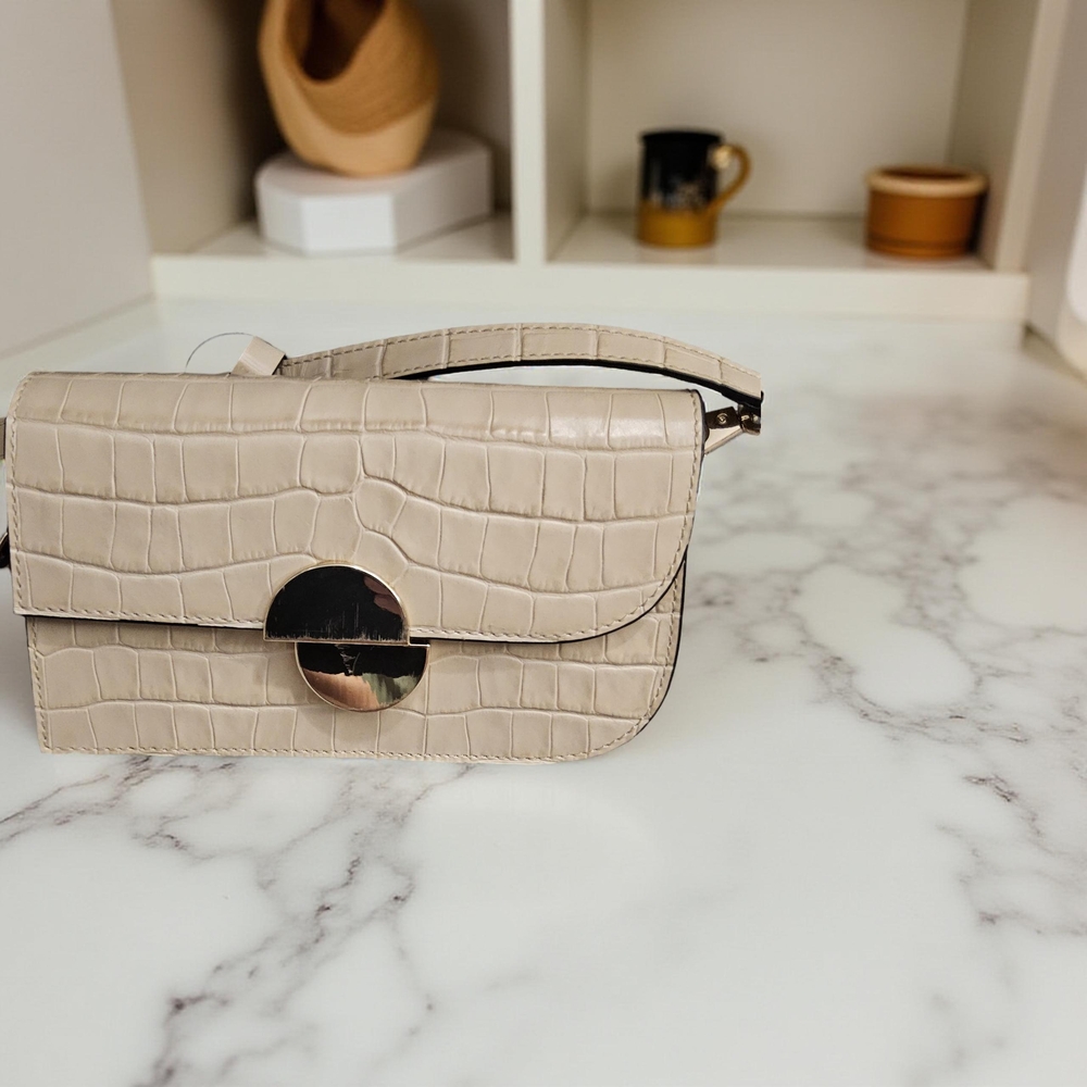 1New Jason Wu Elegant Cream Orbit Croc-Embossed Women's Sling Bag